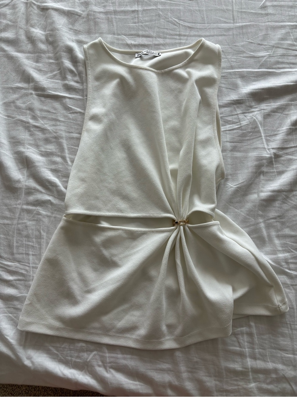 Zara Ivory Twist-Waist Sleeveless Top